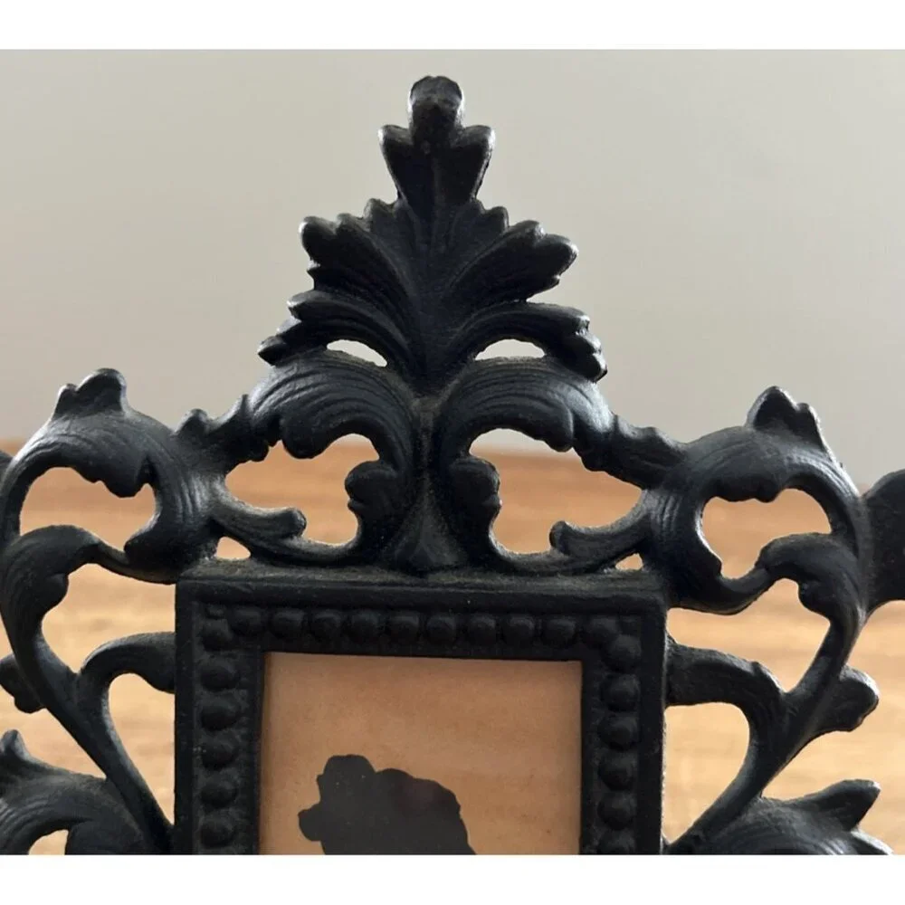 Black Cast Iron Picture Frame JM54 Ornate Flower Scroll Easel Gothic Victorian